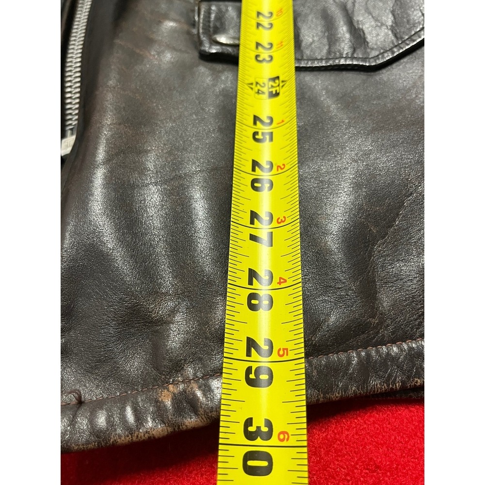 Vintage Men's Leather Biker Jacket Lined Zip Front Pockets Dark Brown Schott? - Picture 7 of 9